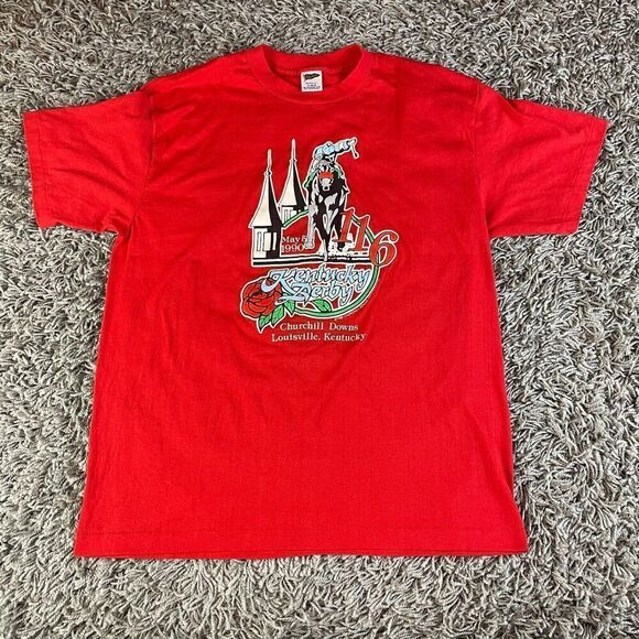 Vintage 80s Kentucky Derby Shirt Mens Extra Large XL Red Made in USA Graphic - Picture 1 of 7